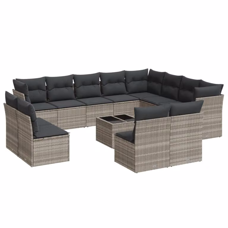Set Divani Giardino 13 pz con Cuscini Grigio Chiaro Polyrattan