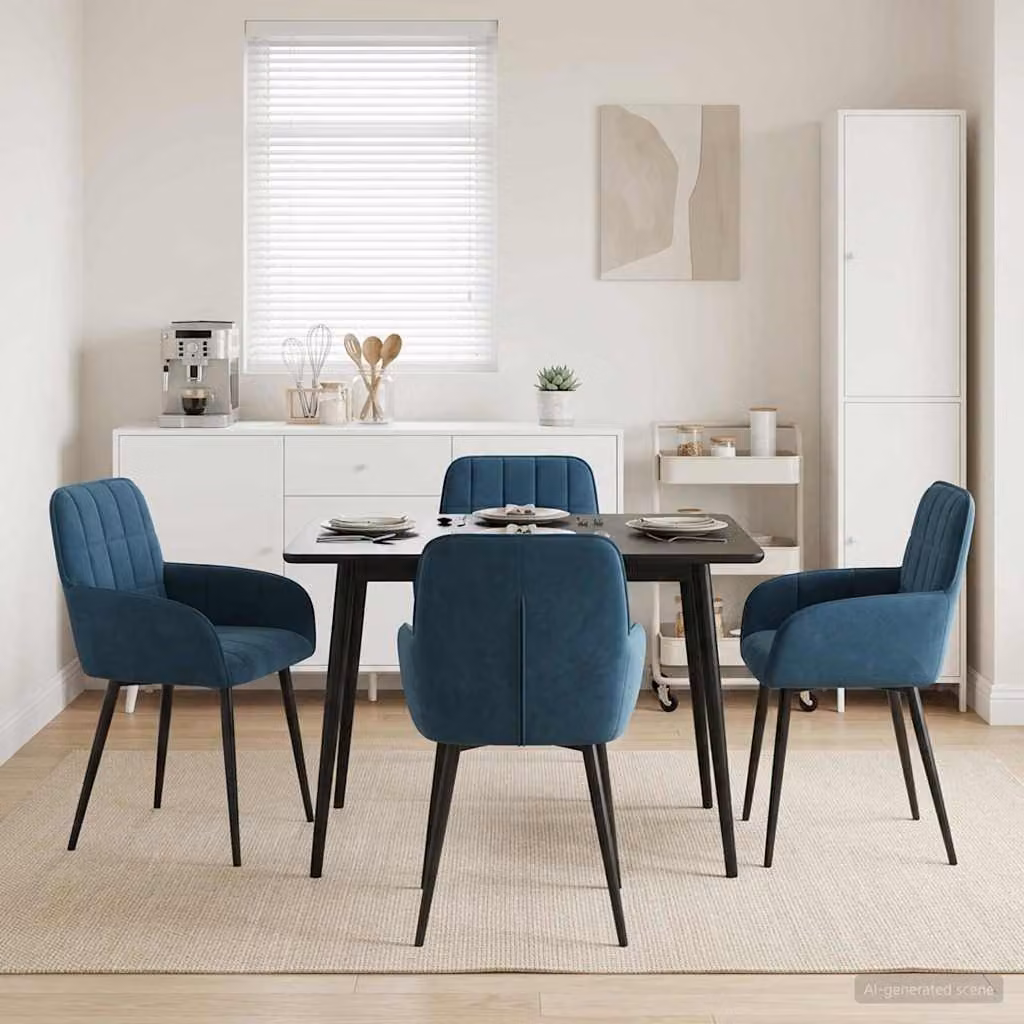 Set di 4 sedie da pranzo vidaXL in velluto blu con design moderno L: 56.5 cm, P: 50 cm, H: 85 cm