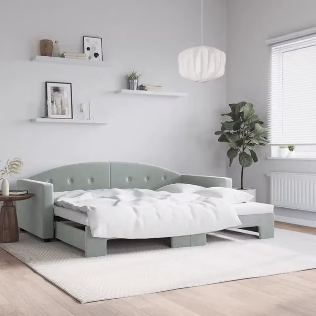 Divano Letto con Letto Estraibile vidaXL in Velluto Grigio con Struttura in Legno e Metallo L/P/H: 222 x 90 x 75 cm – 1