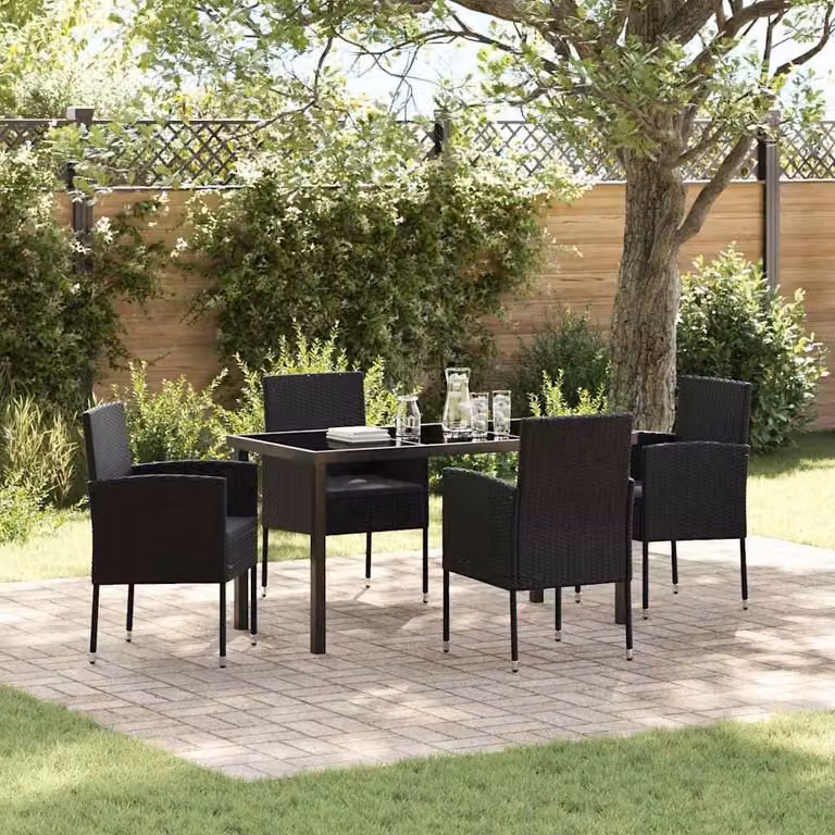 Maison Exclusive - Set da pranzo per esterno, 5 pezzi, in rattan sintetico nero