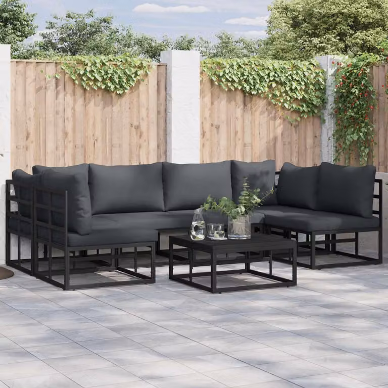 Maison Exclusive - Set da giardino composto da 7 pezzi, divano, colore nero, struttura in alluminio