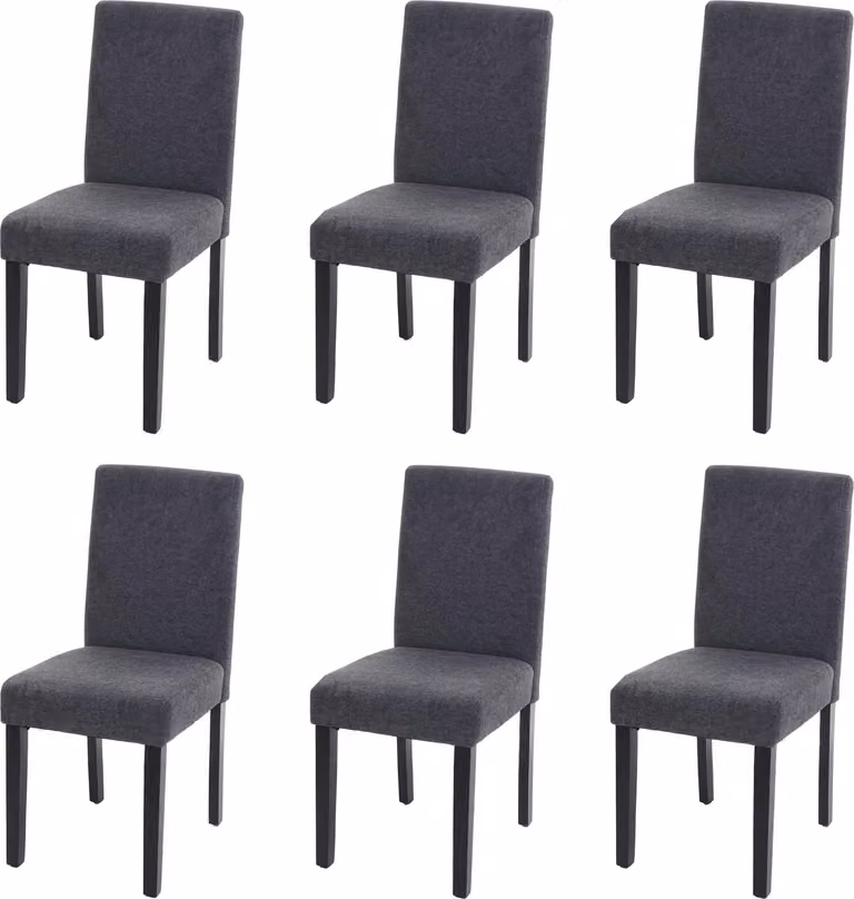 Set di 6 sedie da sala da pranzo Sedie da cucina classiche e intramontabili | A x L x P 90 x 43 x 48 cm | Altezza seduta 45 cm | Tessuto | Gambe scure | Grigio antracite