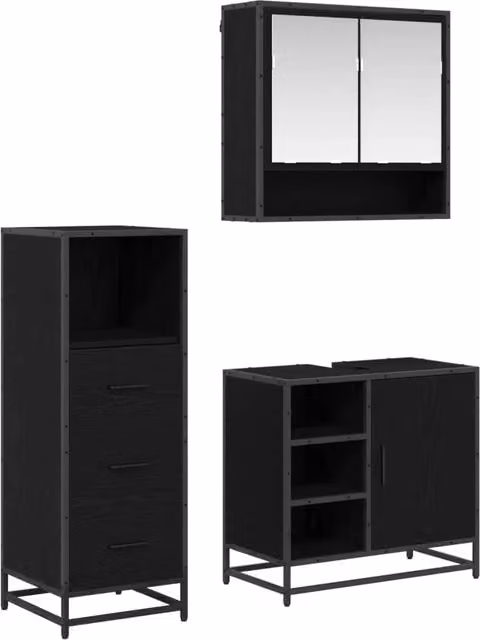 Set di mobili per il bagno 3 pz Rovere Nero 3402371