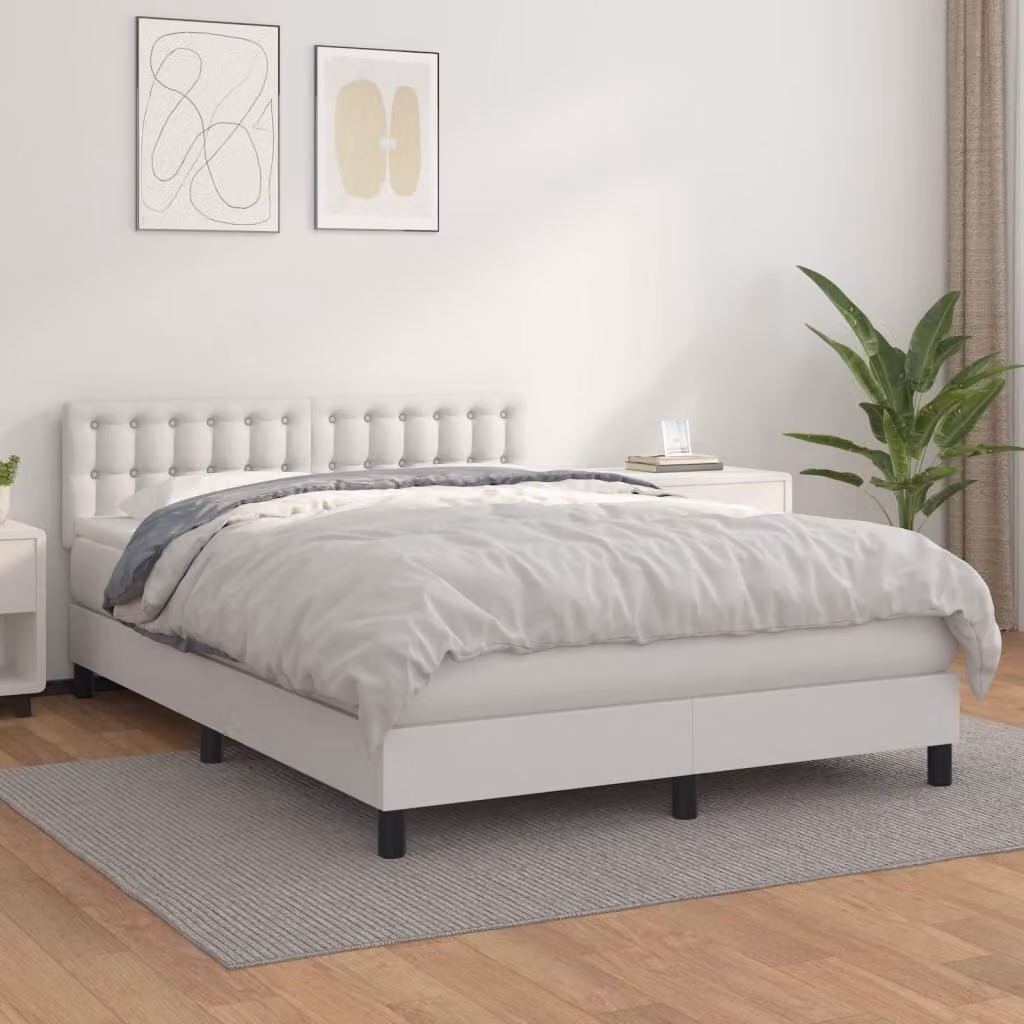 The Living Store Letto a molle con materasso bianco 140x200 cm in Pelle finta
