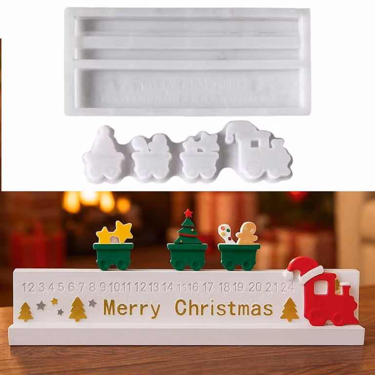 Stampo in silicone per Natale, calendario dell'Avvento, Babbo Natale, conto alla rovescia, gesso per lo stampaggio