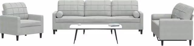 Set di Divani 3 pz con Cuscini e Rinforzi Grigio Chiaro Velluto 3278451