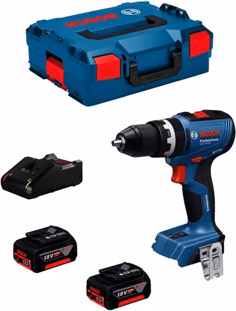 Trapano a percussione Bosch GSB 18V-65 con 2 batterie da 5,0 Ah, caricabatterie GAL 18V-40 e custodia L-Boxx 136, blu – 1