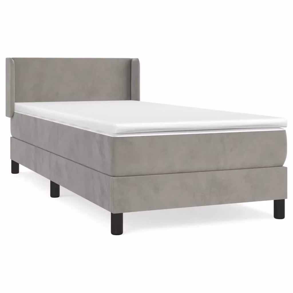 Letto con Giroletto a Molle e Materasso Ibrido vidaXL in Velluto Grigio Chiaro, L/P/H: 90 x 200 x 88 cm – 2