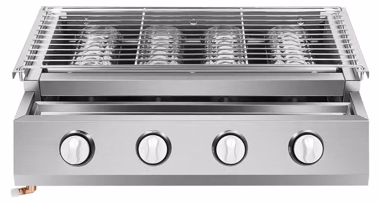 Barbecue a gas con 4 bruciatori, in acciaio inossidabile, con altezza regolabile, per uso esterno