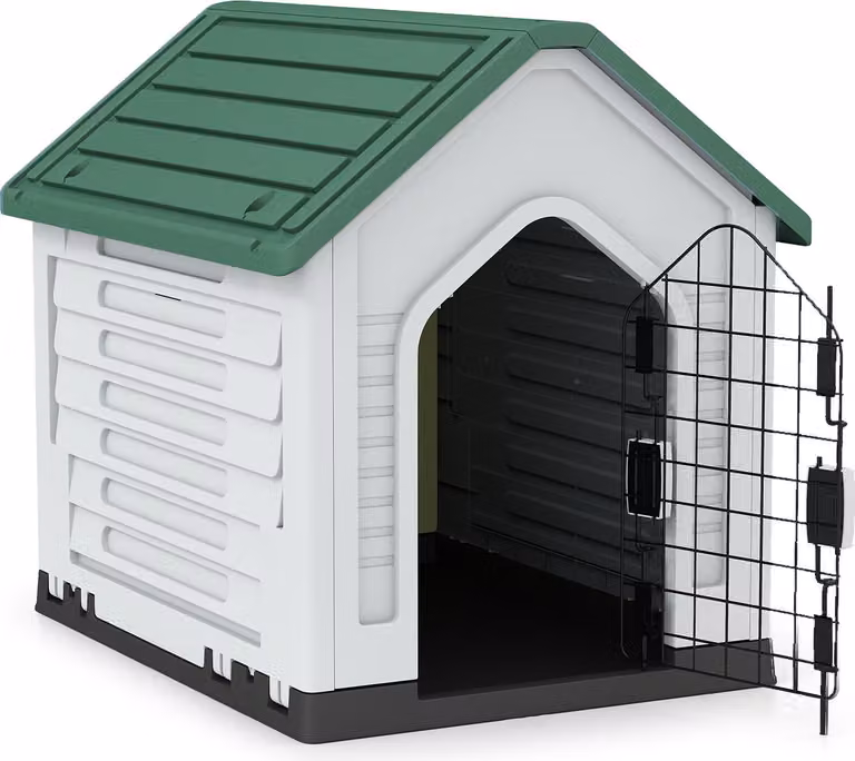 COSTWAY Cuccia per cani da esterno, casetta per cani resistente alle intemperie con porta in metallo chiudibile a chiave, fessure di ventilazione, tetto spiovente, gabbia per cani da interno Verde