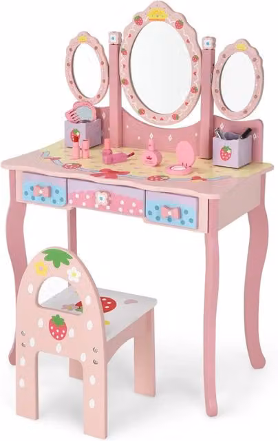 Set di 2 toelette per bambini HELLOSHOP26 in MDF rosa con specchio removibile L/P/H: 70 x 34 x 105 cm
