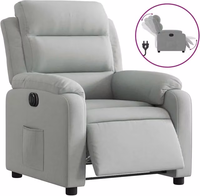 Poltrona | Sedia Relax Elettrica Reclinabile Grigio Chiaro in Vera Pelle