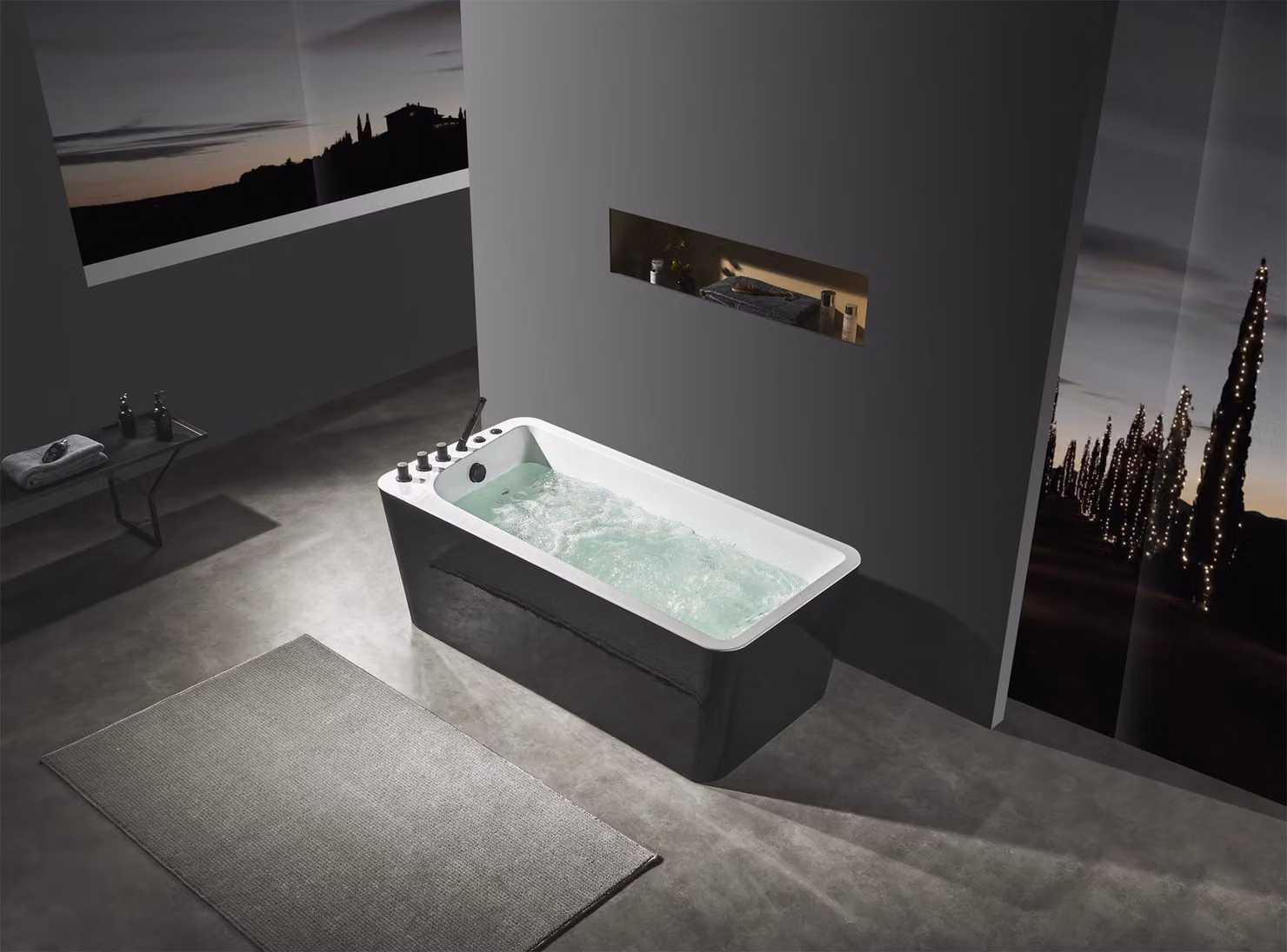 Luxus Badewanne Schwarz Weiße Wanne Badewannen 170x80 mit Armaturen Komplett