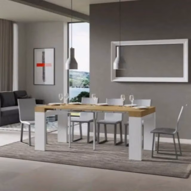 Consolle allungabile 90x40/300 cm Roxell Mix piano quercia natura - struttura bianco frassino