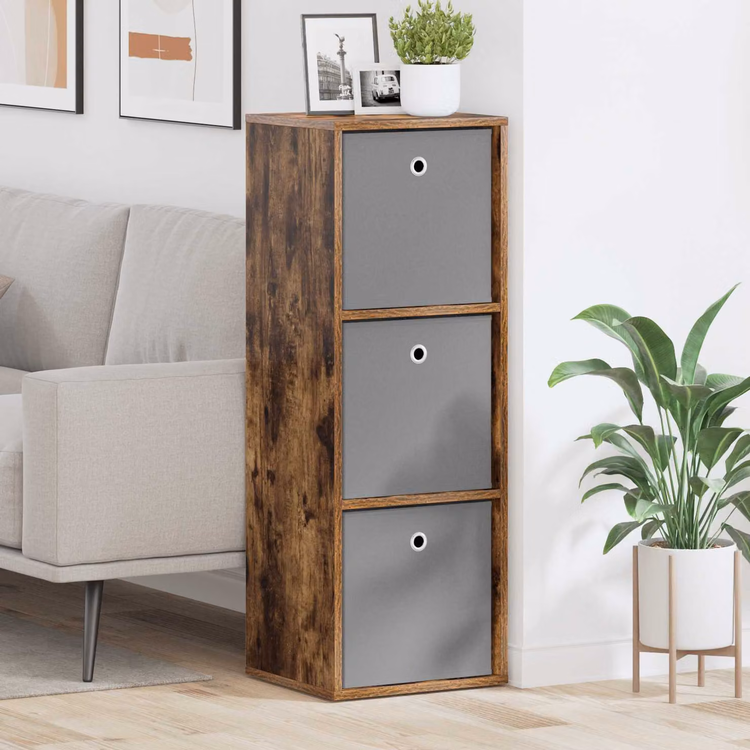 Credenza vidaXL in rovere fumo con design minimalista, L: 35 cm, P: 32 cm, H: 99,5 cm