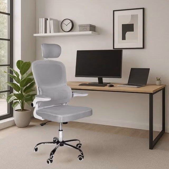 Poltrona da ufficio ergonomica Veriaffari Vibes in tessuto grigio con poggiatesta e ruote multidirezionali