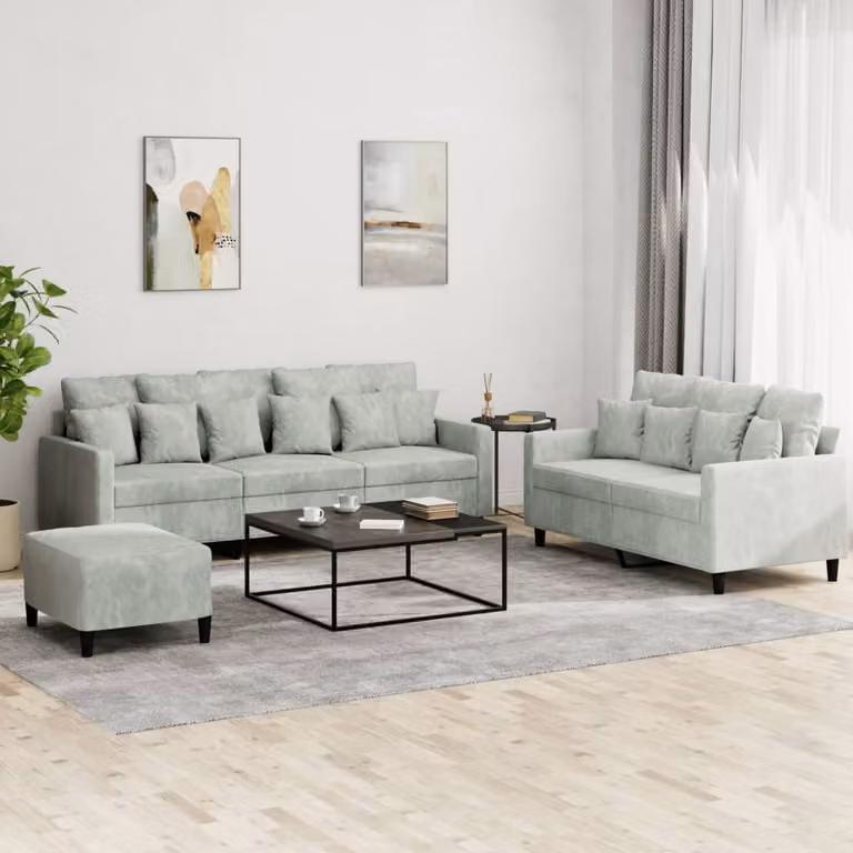 Maison Exclusive - Set divano a 3 posti con cuscini in velluto grigio chiaro