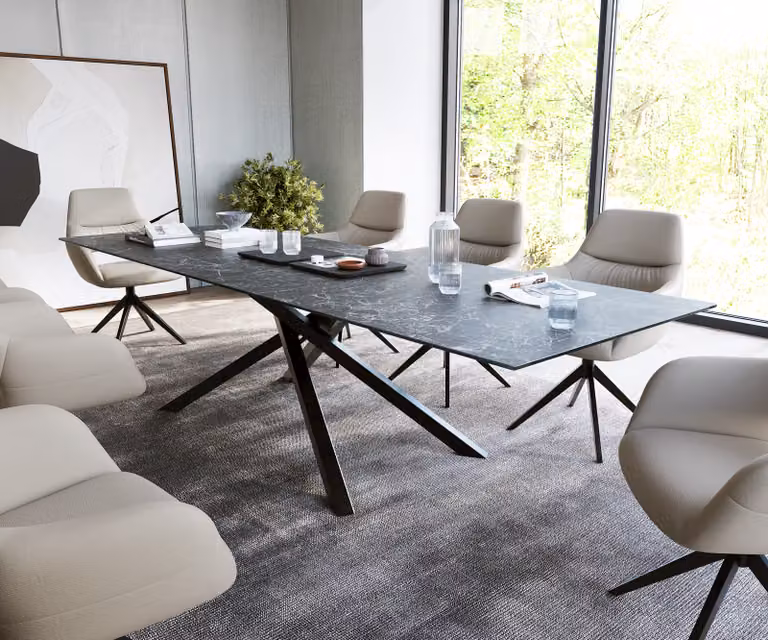 DELIFE Tavolo da pranzo Edge 300x100cm Vetroceramica Laminam®Nero Greco antracite gamba centrale incrociata nera