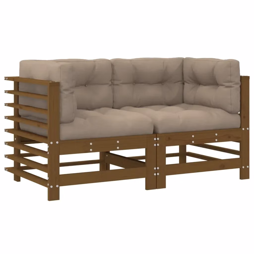 vidaXL Divano Angolare in Legno di Pino con Cuscini, Colore Marrone e Beige per Giardino e Terrazza – 2
