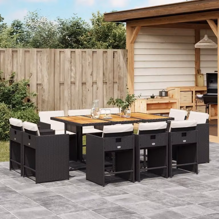 Maison Exclusive - Set da pranzo da giardino 11 pezzi con cuscini in polyrattan nero
