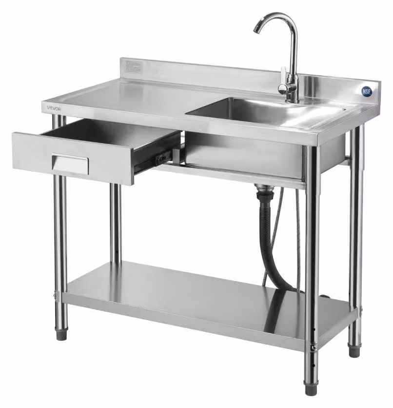 Lavello da cucina a una vasca - 100 x 50 x 94 cm - Acciaio inossidabile