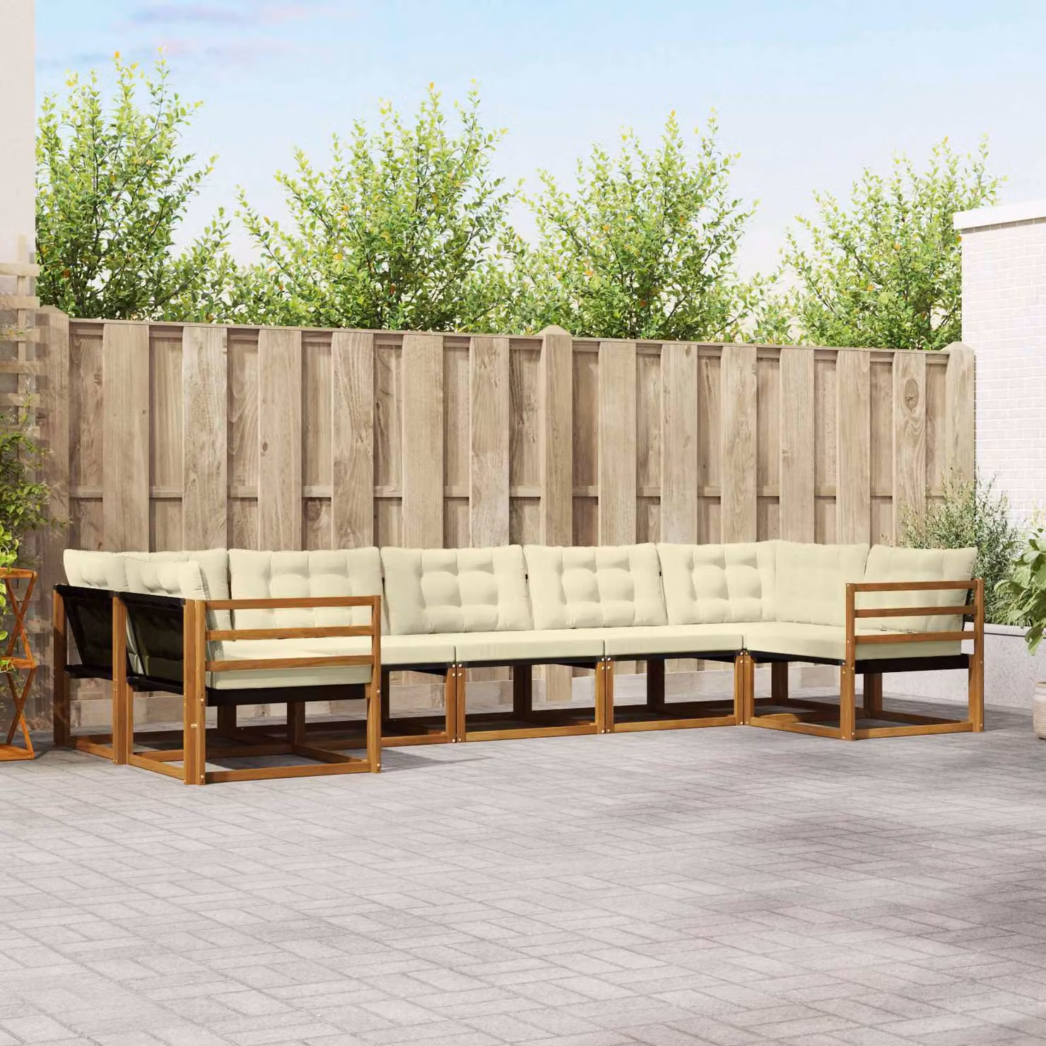 vidaXL Set di divani da esterno 7 pz in legno di acacia con cuscini beige e bianco