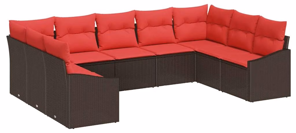Set di divani da esterno, 9 pezzi, color marrone [materiale sintetico]: rattan sintetico