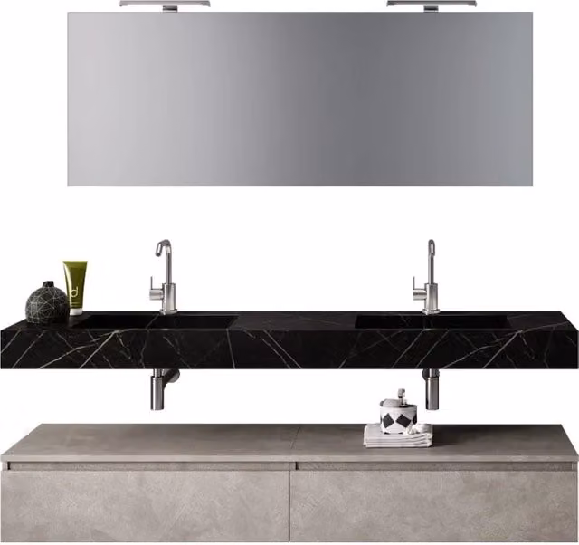 Composizione bagno ASTRA 7 pezzi nero grafite e avana pietra con illuminazione LED e specchio – 1