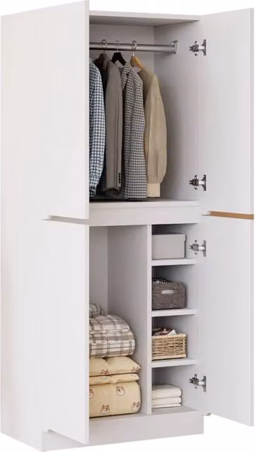 Armadio moderno per camera da letto con 2 ante e vani interni, bianco opaco, L: 70 cm, P: 40 cm, H: 170 cm
