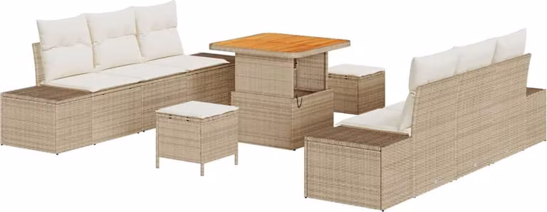 Set Divano da Giardino con cuscino 9 pcs Beige polyrattan