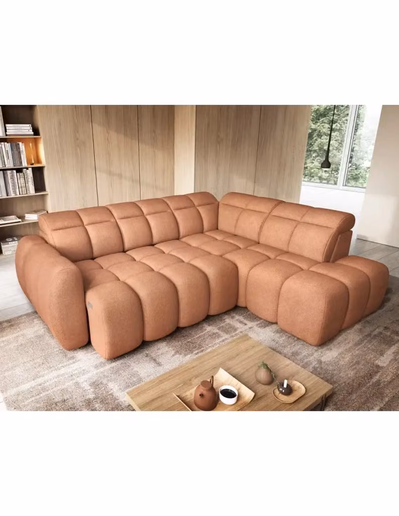 Divano ad angolo elettrico RONDA di MEUBLORAMA, 4 posti, arancione, con angolo destro, funzione letto e poggiatesta regolabile, L/P/H: 258 x 107 x 208 cm – 2
