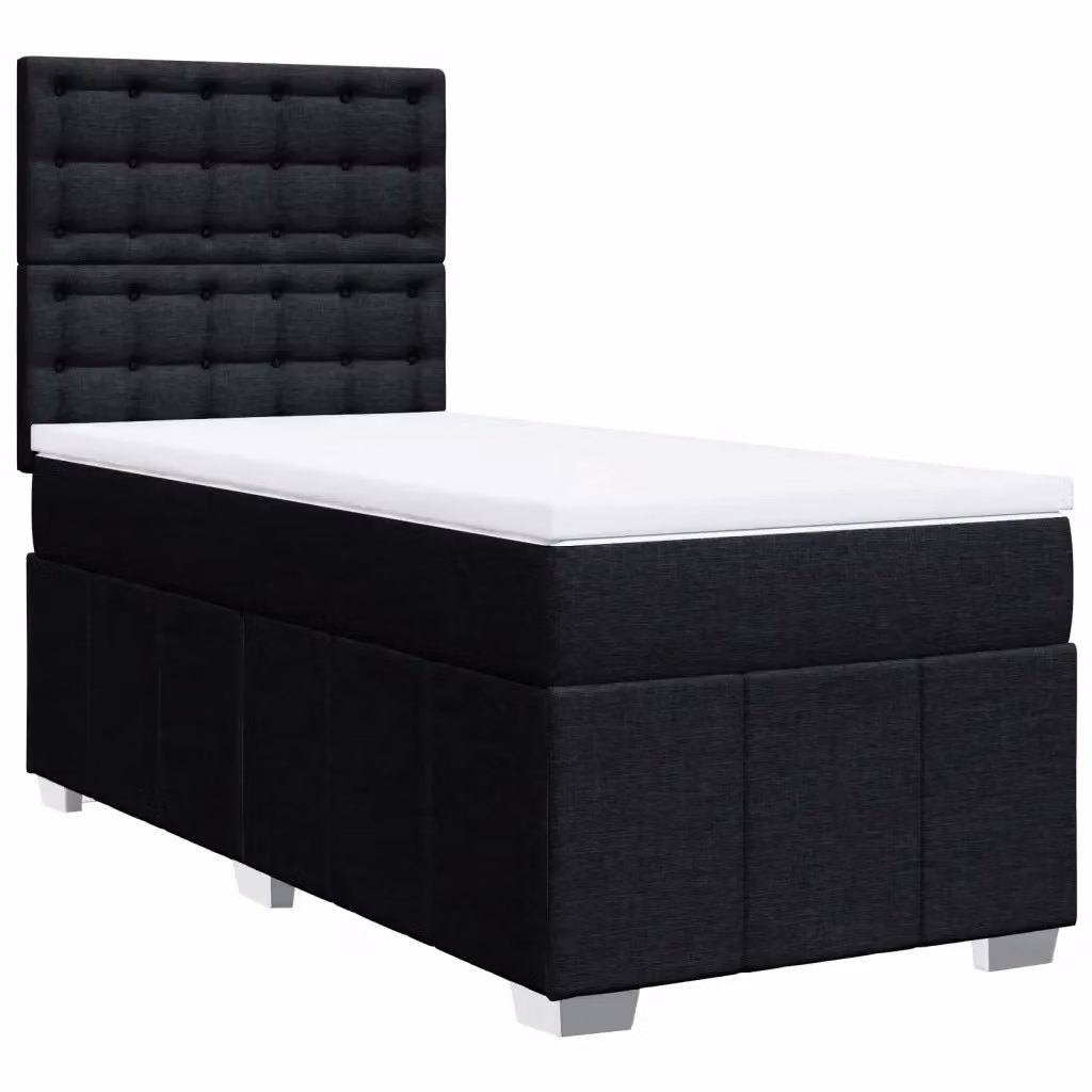 Letto Ibrido vidaXL con Giroletto a Molle e Materasso in Tessuto Nero e Bianco L/P: 90 x 190 cm – 2