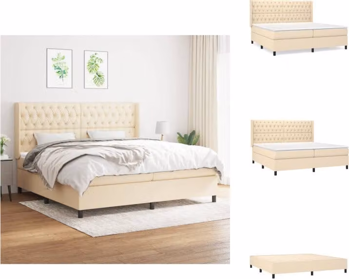 vidaXL Letto a molle con materasso crema 200x200 cm in tessuto - Letti & strutture letto