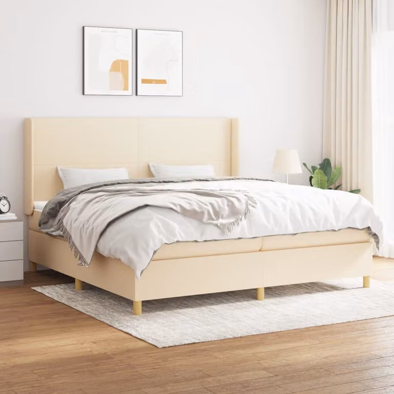 The Living Store Letto a molle con materasso crema 200x200 cm in tessuto