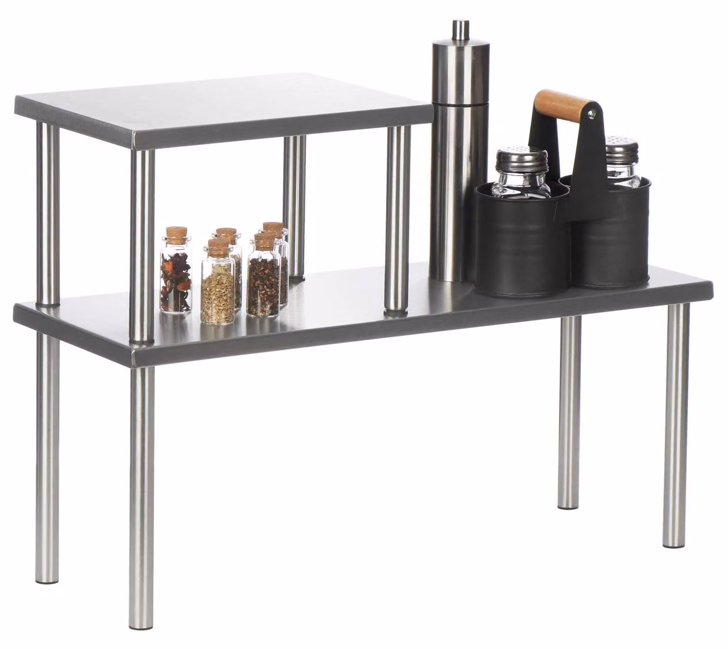 Ripiano portaoggetti per la cucina, in acciaio inossidabile, a due livelli, dimensioni 45x16x32 cm, con piedini antiscivolo
