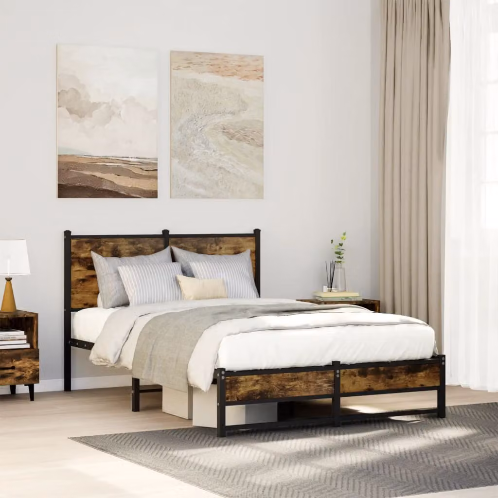 vidaXL Giroletto in metallo con doghe fisse color marrone L/P/H: 120 x 200 cm