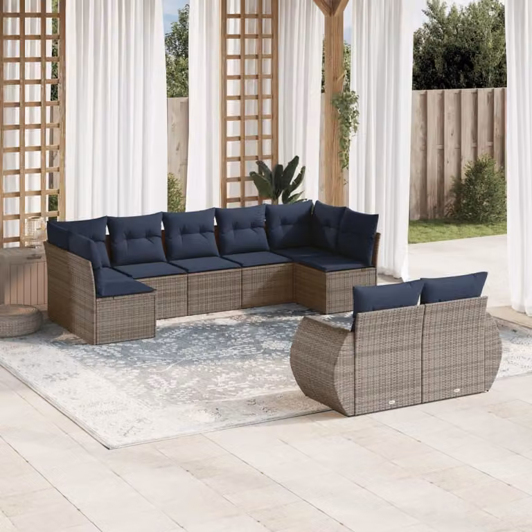 Maison Exclusive - Set di 9 pezzi per giardino con cuscini, grigio, polyrattan