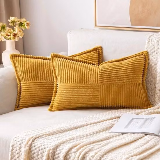 Set di 2 cuscini di corduroy - cuscino morbido in velluto - copertura decorativa per cuscino - cuscini moderni - cuscini per divano per soggiorno e camera da letto - curcuma 40 x 60 cm