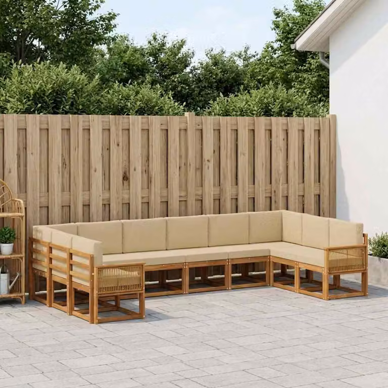 Set di divani da esterno vidaXL a forma di L in legno di acacia con cuscini, Beige e Marrone