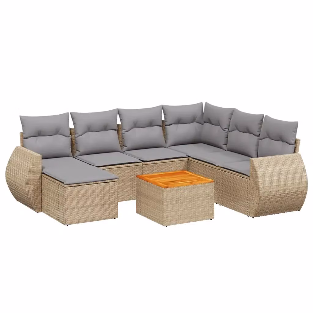 vidaXL Set Divano da Giardino a L in Polyrattan 8 pz con Cuscini Beige e Grigio – 2