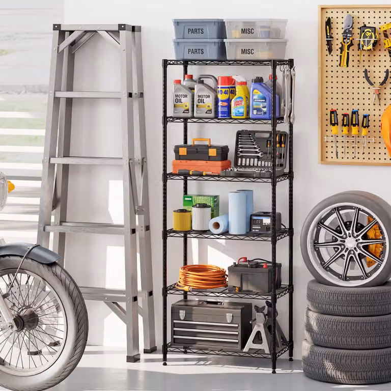 Scaffale organizzatore Costway in metallo nero con 6 ripiani regolabili per cucina, garage o giardino