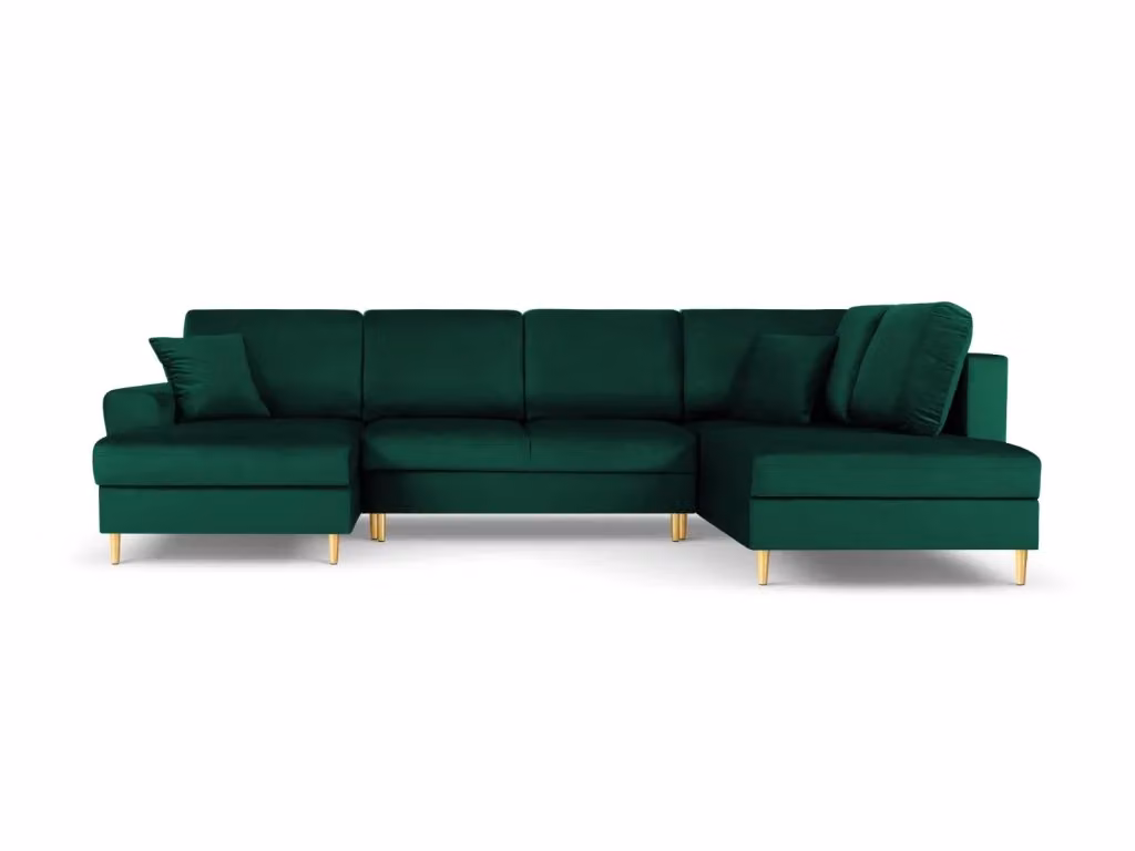 Divano panoramico convertibile Kyoto Cosmopolitan Design con contenitore, 7 posti, velluto verde bottiglia e oro, L 313 x P 194 x H 88 cm – 2