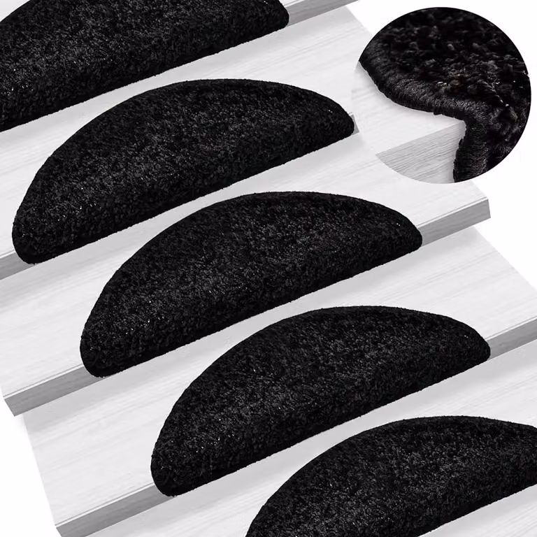 Set di 10 tappetini per scale semicircolari vidaXL in polipropilene, colore nero, L: 56 cm, P: 17 cm, H: 3 cm