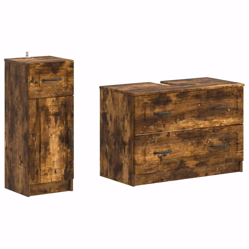 Set di mobili da bagno moderno vidaXL composto da mobile lavabo e mobile contenitore in legno color rovere marrone opaco – 2