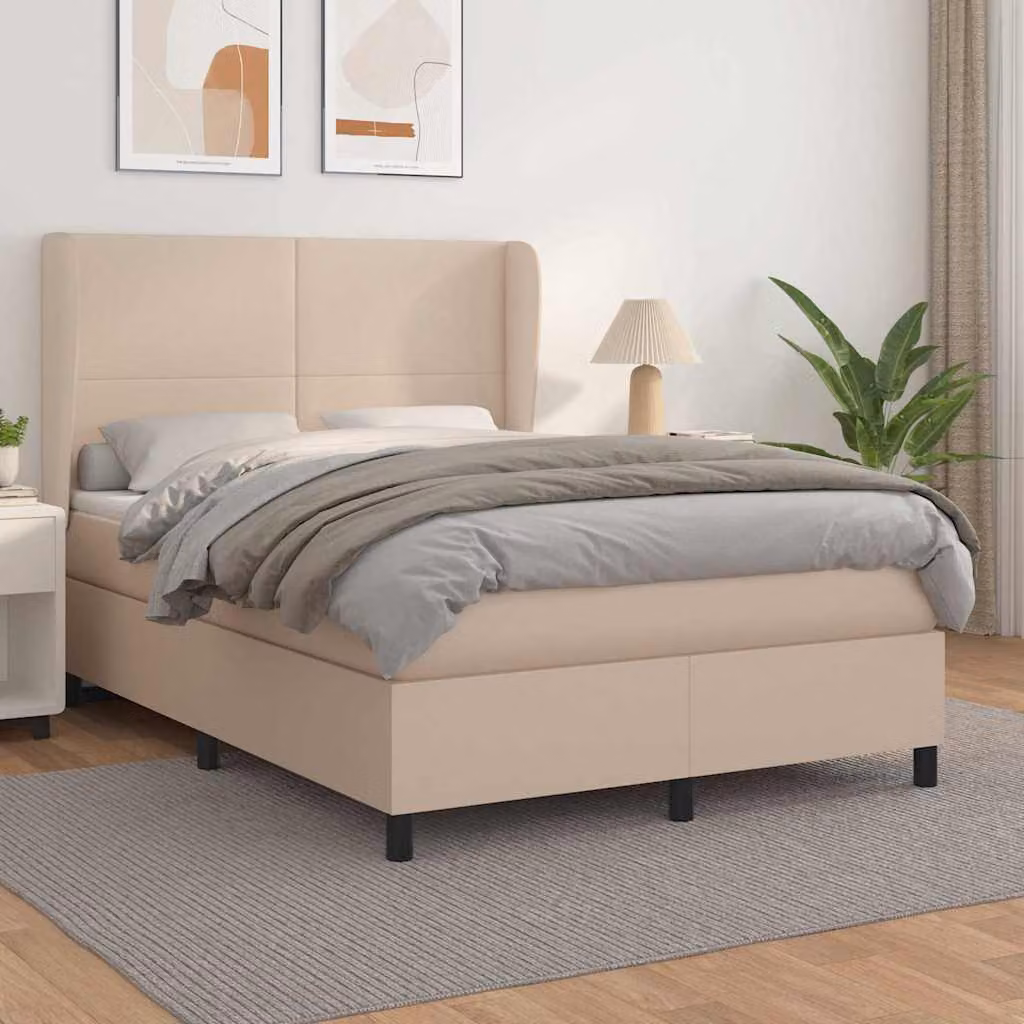 vidaXL Giroletto a Molle con Materasso in Similpelle Colore Cappuccino L/P/H: 140 x 190 x 128 cm – 1