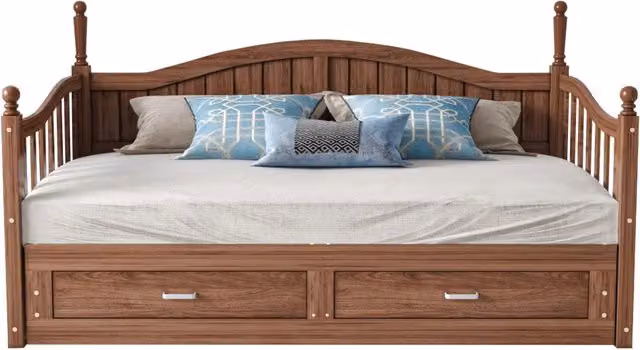 Divano letto estraibile 90/180x190 cm con 2 cassetti in pino; compensato e MDF noce