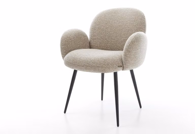 DELIFE sedia da pranzo Nube-Flex con braccioli in tessuto Soft Beige 4 piedi conici con anima a molle tascabili nere