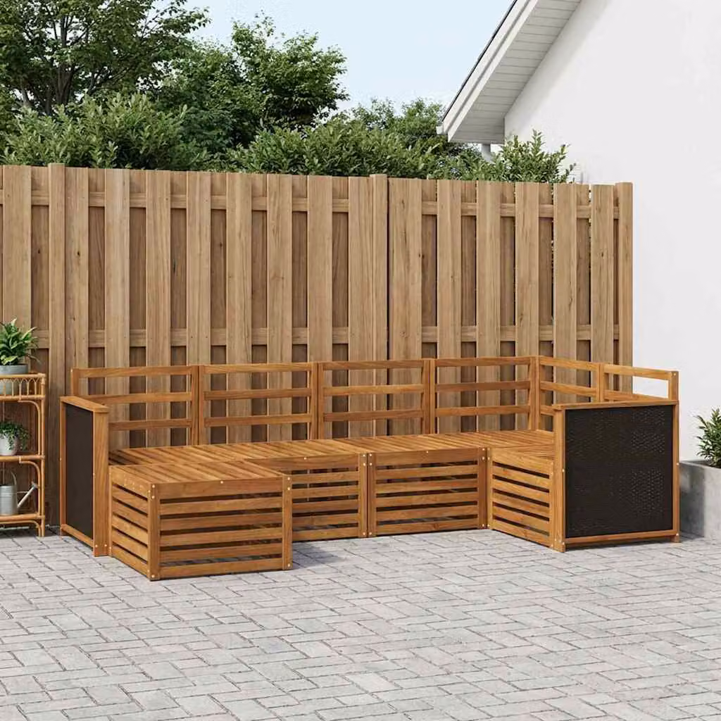 vidaXL Set di divani da esterno 5 pz a forma di L in legno di acacia massello marrone con cuscini inclusi