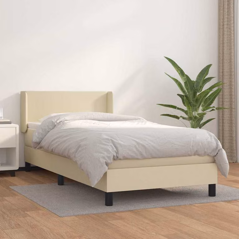 vidaXL Giroletto a Molle con Materasso in Similpelle Beige e Bianco L/P/H: 200 x 80 x 83 cm