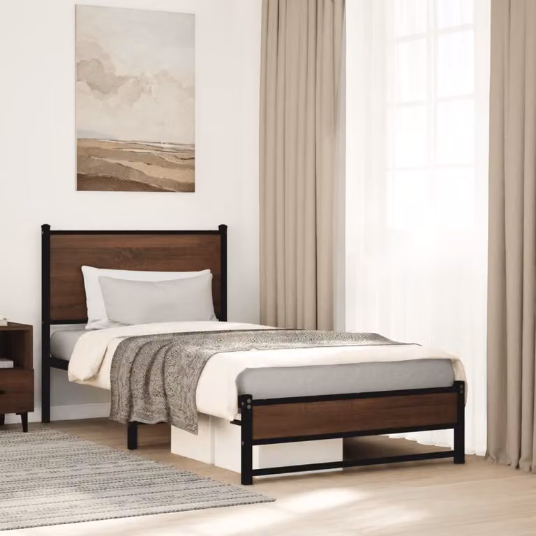 vidaXL Giroletto in metallo color rovere marrone, L/P/H: 90 x 200 cm
